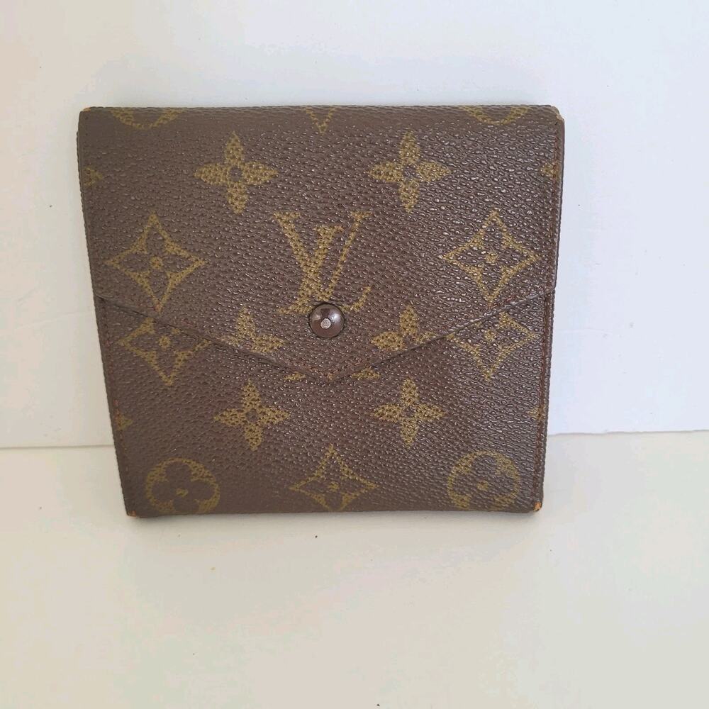 LOUIS VUITTON Vintage 70- 80s Monogram Leather Wallet Brown Medium Trifold Elise - Picture 2 of 13